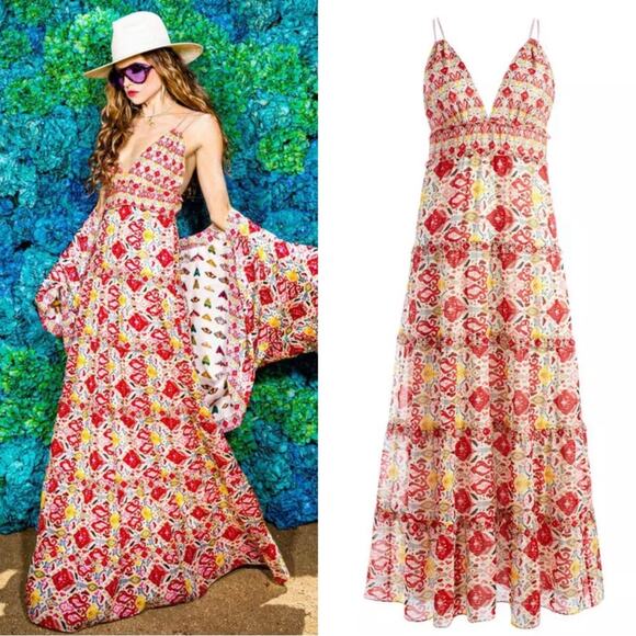 Alice + Olivia Karolina Braided Strap Vintage Market Tiered Maxi Dress Size 12 - Picture 1 of 9